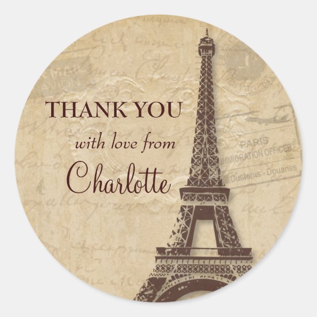 Eiffel Tower Parisian Bridal Shower Thank You Classic Round Sticker (Front)