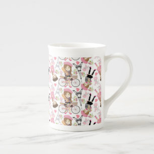 Eiffel Tower Parisian Girl Paris Flower Pink Heart Bone China Mug