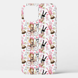 Eiffel Tower Parisian Girl Paris Flower Pink Heart iPhone 12 Case