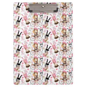 Eiffel Tower Parisian Girl Paris Flower Pink Heart Clipboard