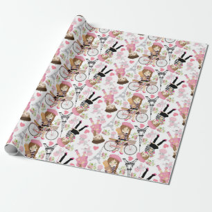 Eiffel Tower Parisian Girl Paris Flower Pink Heart Wrapping Paper