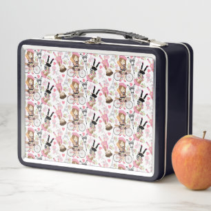 Eiffel Tower Parisian Girl Paris Flowers Pink Metal Lunch Box