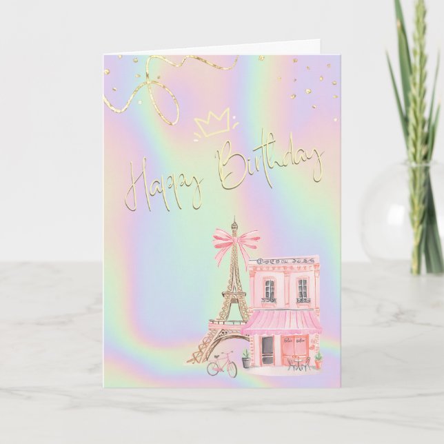 Eiffel Tower Parisian Holographic Birthday  Card (Front)