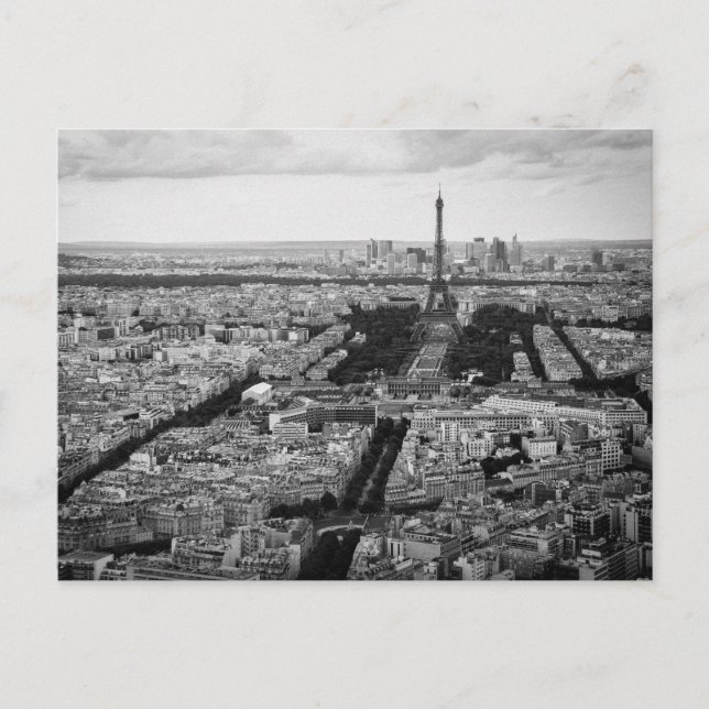 Eiffel Tower & Park in Paris in Black White Postcard (Front)