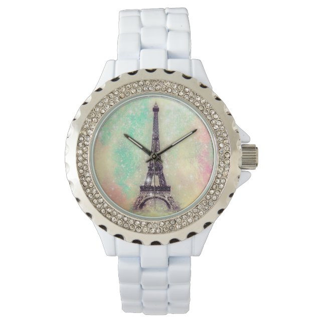 Eiffel Tower Pastel Yellow Watch (Front)