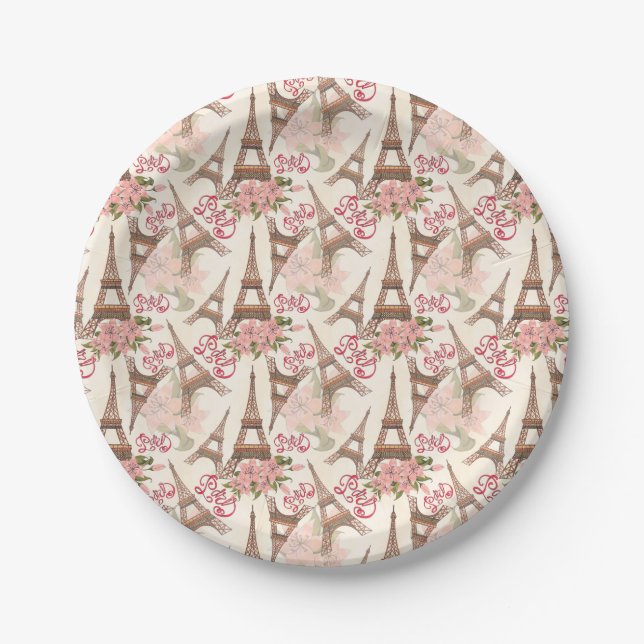 Eiffel Tower Pattern Paper Plate (Front)