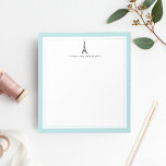 Eiffel Tower Personalised Notepad | Sea<br><div class="desc">Add a touch of Paris style to your desk! Simple and chic,  our personalised memo notepad features your name or monogram topped by a small,  hand drawn Eiffel tower silhouette illustration in black,  framed by a pastel sea green border.</div>