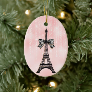 Eiffel Tower Pink and Black Christmas Ceramic Tree Decoration