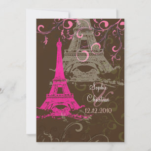 Eiffel Tower/pink/chocolate Wedding Invitations