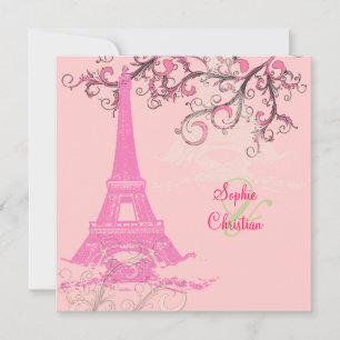 Eiffel Tower/pink/chocolate Wedding Invitations