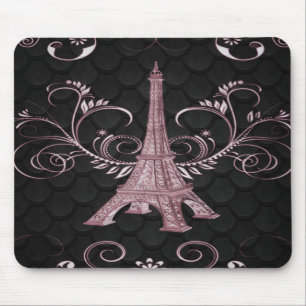 Eiffel Tower Pink Floral Swirl Mouse Mat