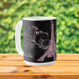 Eiffel Tower Pink Floral Swirls Coffee Mug