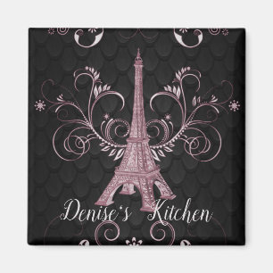 Eiffel Tower Pink Floral Swirls Magnet