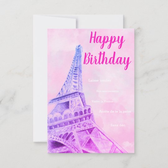 Eiffel Tower Pink Happy Birthday Card | Zazzle.co.uk