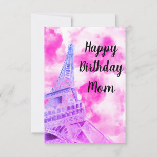 Eiffel Tower Pink Happy Birthday Post Card