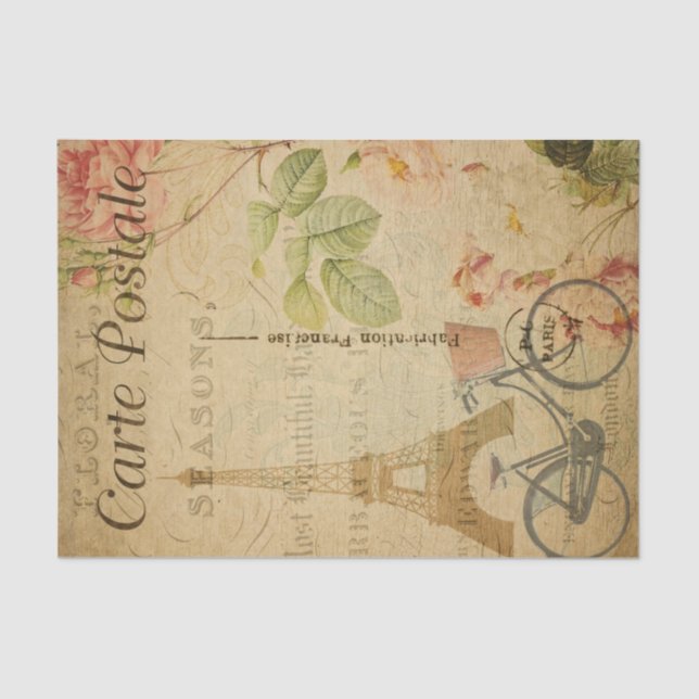 Eiffel Tower Pink Roses French Ephemera Decoupage  Tissue Paper (Front)