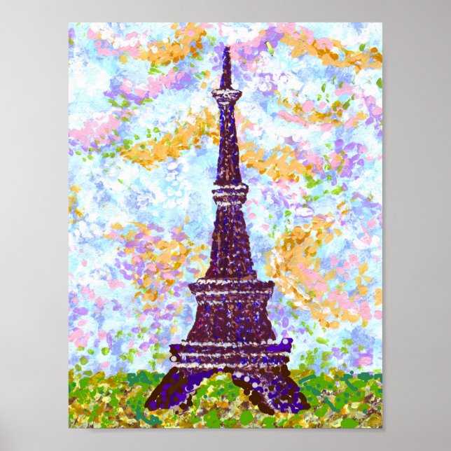 Eiffel Tower Pointillism Bright Landscape K Hubler Poster (Front)