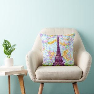 Eiffel Tower Pointillism Spring Landscape Cushion