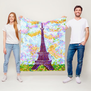 Eiffel Tower Pointillism Spring Landscape Fleece Blanket