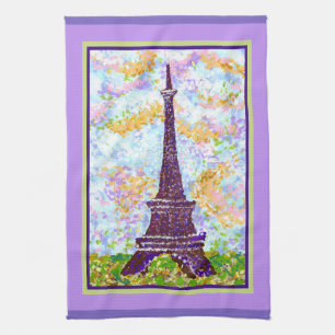 Eiffel Tower Pointillism Spring Landscape Tea Towel