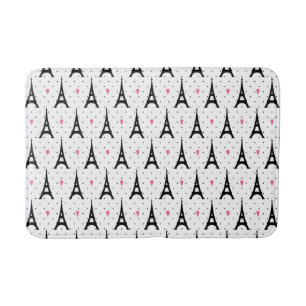 Eiffel Tower Polka Dots & Hearts Pattern Bath Mat