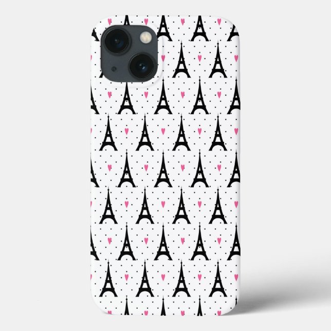 Eiffel Tower Polka Dots & Hearts Pattern Case-Mate iPhone Case (Back)
