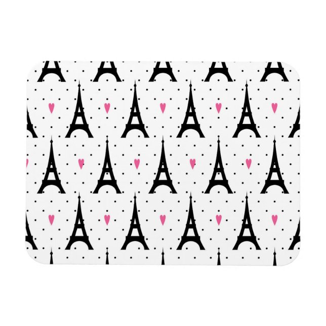 Eiffel Tower Polka Dots & Hearts Pattern Magnet (Horizontal)