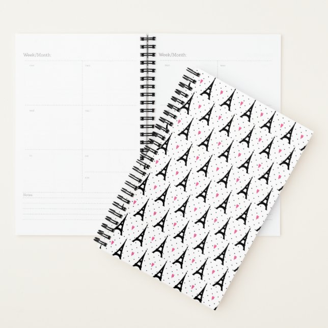 Eiffel Tower Polka Dots & Hearts Pattern Planner (Display)