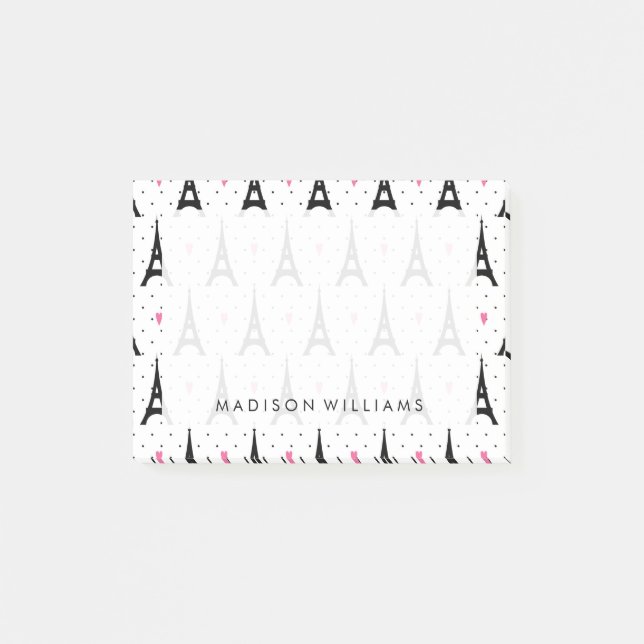 Eiffel Tower Polka Dots & Hearts Pattern Post-it Notes (Front)