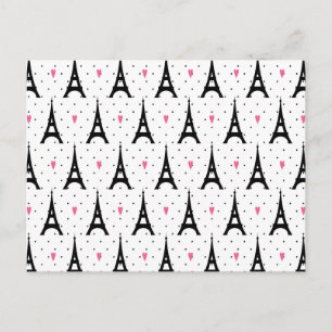 Eiffel Tower Polka Dots & Hearts Pattern Postcard