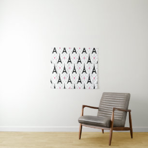 Eiffel Tower Polka Dots & Hearts Pattern Tapestry