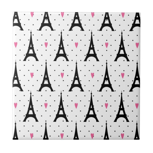 Eiffel Tower Polka Dots & Hearts Pattern Tile (Front)