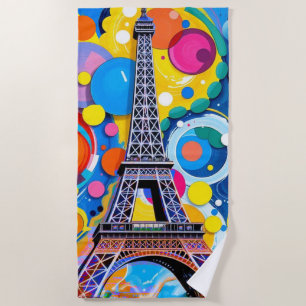 Eiffel Tower Pop Art Beach Towel
