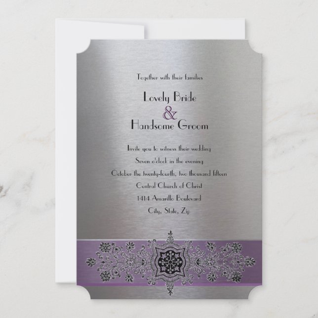 Eiffel Tower Purple and Silver Wedding Invitation (Front)