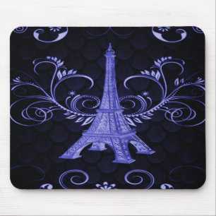 Eiffel Tower Purple Floral Swirl Mouse Mat