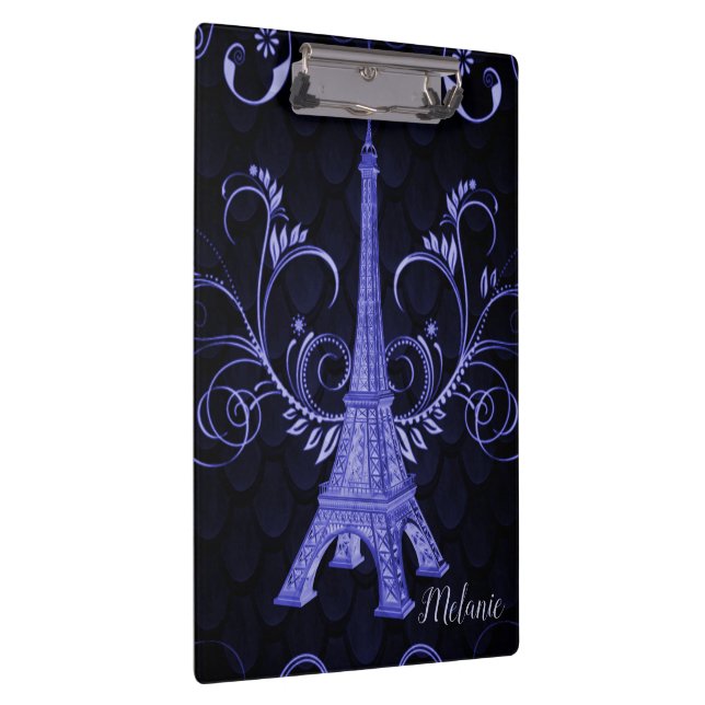 Eiffel Tower Purple Floral Swirls Clipboard (Right)