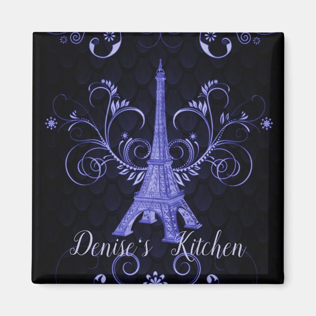 Eiffel Tower Purple Floral Swirls Magnet (Front)