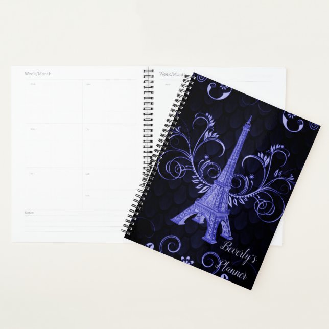 Eiffel Tower Purple Floral Swirls Planner (Display)