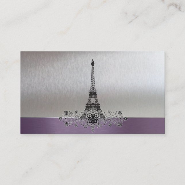 Eiffel Tower Purple Silver Gift Registry Cards (Front)