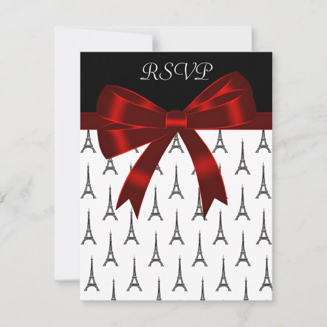 Eiffel Tower Red Bow RSVP Cards (Front)