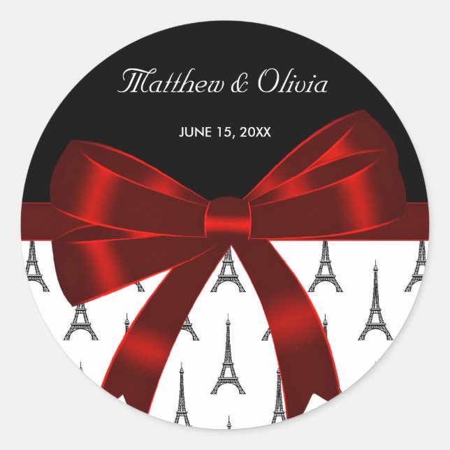 Eiffel Tower Red Bow Wedding Favour Stickers (Front)