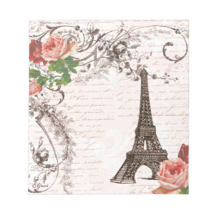 Eiffel Tower Red & Pink Rose Notepad