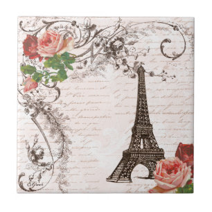 Eiffel Tower Red & Pink Rose Tile