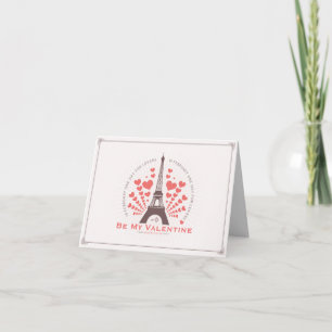 Eiffel Tower Red Valentines Hearts Holiday Card