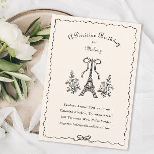 Eiffel Tower Ribbons Bow Parisian Birthday Party Invitation