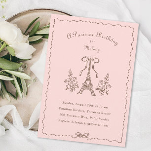 Eiffel Tower Ribbons Bow Parisian Birthday Party Invitation