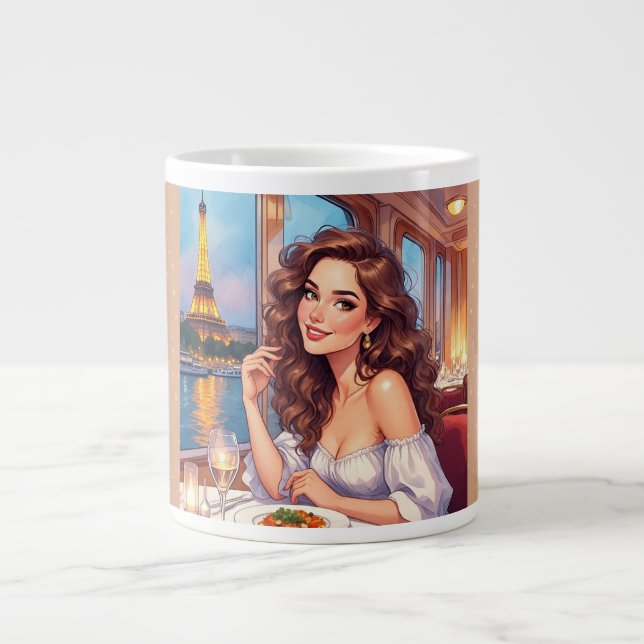 Eiffel Tower, River Seine Romance Large Coffee Mug (Front)