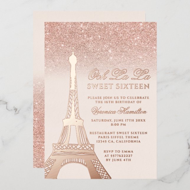 Eiffel tower rose gold glitter pink Sweet 16 (Front/Back)
