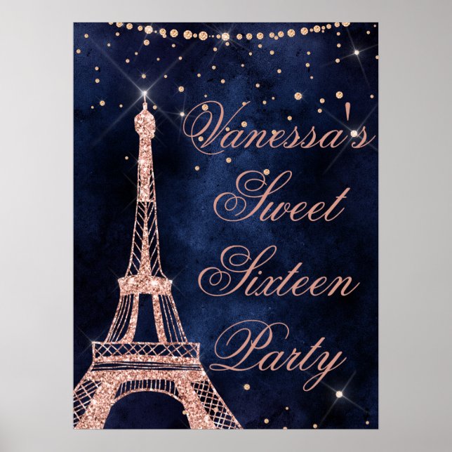 Eiffel Tower rose gold sweet 16 welcome sign (Front)