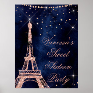 Eiffel Tower rose gold sweet 16 welcome sign
